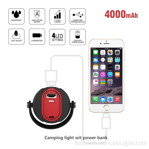 2-in-1 LED Camping Lantern with 4000mah Power Bank for Hiking & Illumination & Phone Charging